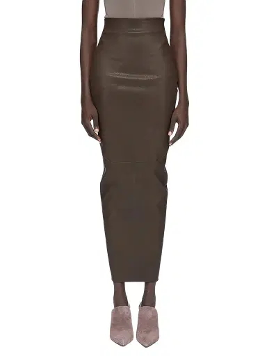 Rick Owens Women's Dirt Pillar Stretch Leather-Blend Pencil Maxi Skirt - Grease | Thumbnail 1 Rick Owens Women's Dirt Pillar Stretch Leather-Blend Pencil Maxi Skirt - Grease | Thumbnail 1