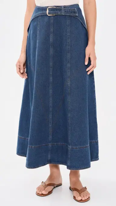 Moon River Belt Buckle Detail Denim Midi Skirt Denim Blue | Thumbnail 2 Moon River Belt Buckle Detail Denim Midi Skirt Denim Blue | Thumbnail 2