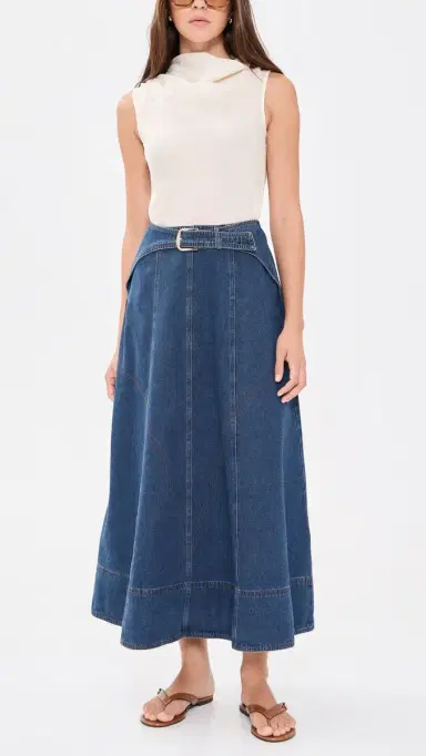 Moon River Belt Buckle Detail Denim Midi Skirt Denim Blue | Thumbnail 5 Moon River Belt Buckle Detail Denim Midi Skirt Denim Blue | Thumbnail 5