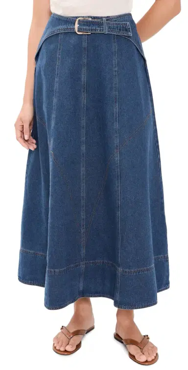 Moon River Belt Buckle Detail Denim Midi Skirt Denim Blue | Thumbnail 1 Moon River Belt Buckle Detail Denim Midi Skirt Denim Blue | Thumbnail 1