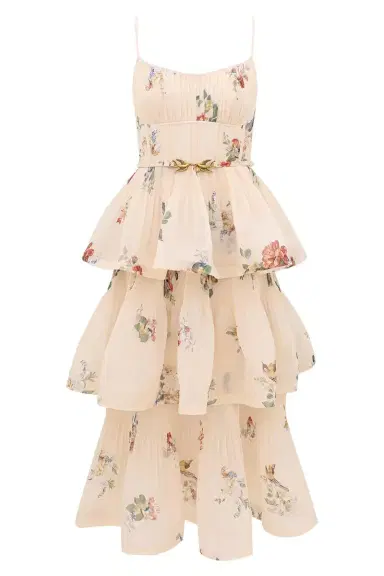 Zimmermann Pleated Tiered Midi Dress | Thumbnail 1 Zimmermann Pleated Tiered Midi Dress | Thumbnail 1