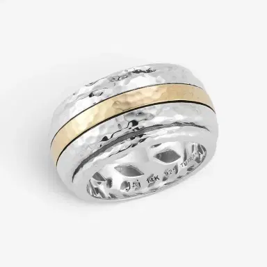 JAI JAI Sterling Silver & 14K Yellow Gold Artisan Hammered Spinner Men's Ring JJH3057MRG - by The Solist | Thumbnail 3 JAI JAI Sterling Silver & 14K Yellow Gold Artisan Hammered Spinner Men's Ring JJH3057MRG - by The Solist | Thumbnail 3