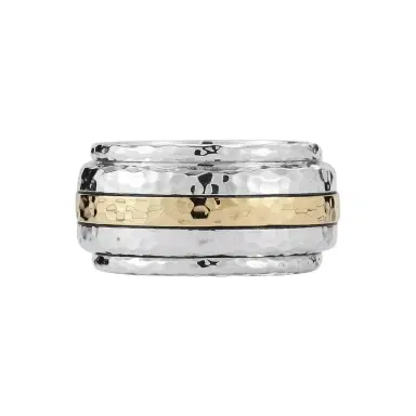 JAI JAI Sterling Silver & 14K Yellow Gold Artisan Hammered Spinner Men's Ring JJH3057MRG - by The Solist | Thumbnail 1 JAI JAI Sterling Silver & 14K Yellow Gold Artisan Hammered Spinner Men's Ring JJH3057MRG - by The Solist | Thumbnail 1