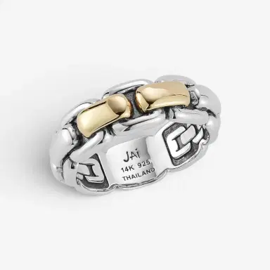 JAI JAI Sterling Silver & 14K Yellow Gold Box Chain Men's Band Ring JJH1045MRG - by The Solist | Thumbnail 2 JAI JAI Sterling Silver & 14K Yellow Gold Box Chain Men's Band Ring JJH1045MRG - by The Solist | Thumbnail 2
