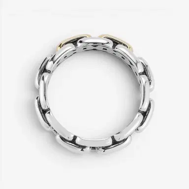 JAI JAI Sterling Silver & 14K Yellow Gold Box Chain Men's Band Ring JJH1045MRG - by The Solist | Thumbnail 4 JAI JAI Sterling Silver & 14K Yellow Gold Box Chain Men's Band Ring JJH1045MRG - by The Solist | Thumbnail 4