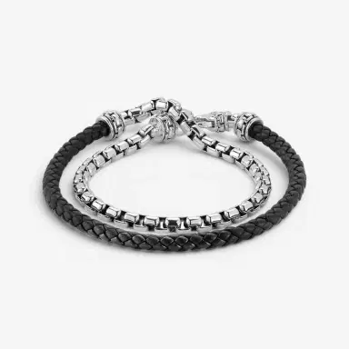 JAI JAI Sterling Silver & Black Leather Double Wrap Men's Bracelet JJH1046MB-BK - S by The Solist | Thumbnail 2 JAI JAI Sterling Silver & Black Leather Double Wrap Men's Bracelet JJH1046MB-BK - S by The Solist | Thumbnail 2