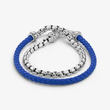 JAI JAI Sterling Silver & Blue Leather Double Wrap Men's Bracelet JJH1046MB-BL - M by The Solist | Thumbnail 2 JAI JAI Sterling Silver & Blue Leather Double Wrap Men's Bracelet JJH1046MB-BL - M by The Solist | Thumbnail 2
