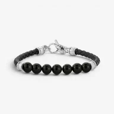 JAI JAI Sterling Silver Black Onyx Leather Bead Men's Bracelet JJH3046MB-BO - L by The Solist | Thumbnail 2 JAI JAI Sterling Silver Black Onyx Leather Bead Men's Bracelet JJH3046MB-BO - L by The Solist | Thumbnail 2