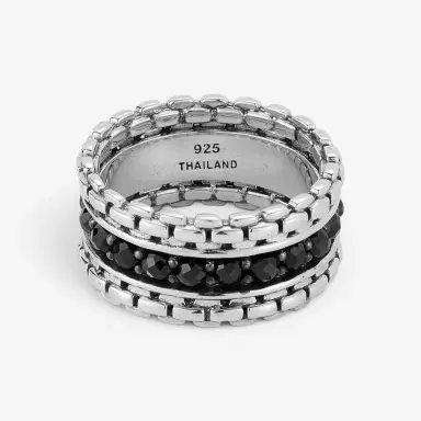 JAI JAI Sterling Silver Black Spinel Box Chain Men's Band Ring JJH3043MR-BS - by The Solist | Thumbnail 2 JAI JAI Sterling Silver Black Spinel Box Chain Men's Band Ring JJH3043MR-BS - by The Solist | Thumbnail 2