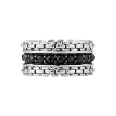 JAI JAI Sterling Silver Black Spinel Box Chain Men's Band Ring JJH3043MR-BS - by The Solist | Thumbnail 1 JAI JAI Sterling Silver Black Spinel Box Chain Men's Band Ring JJH3043MR-BS - by The Solist | Thumbnail 1