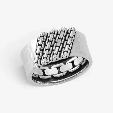 JAI JAI Sterling Silver Hammered Box Chain Men's Ring JJH3034MR - by The Solist | Thumbnail 2 JAI JAI Sterling Silver Hammered Box Chain Men's Ring JJH3034MR - by The Solist | Thumbnail 2