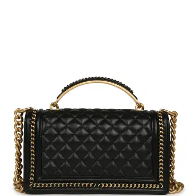 Chanel Chanel Medium Top Handle Braided Boy Bag Black Shiny Lambskin Antique Gold Hardware | Thumbnail 4 Chanel Chanel Medium Top Handle Braided Boy Bag Black Shiny Lambskin Antique Gold Hardware | Thumbnail 4