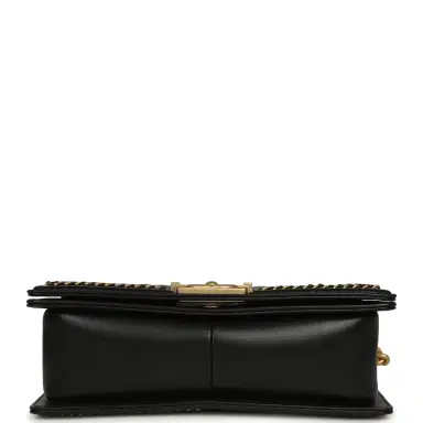Chanel Chanel Medium Top Handle Braided Boy Bag Black Shiny Lambskin Antique Gold Hardware | Thumbnail 6 Chanel Chanel Medium Top Handle Braided Boy Bag Black Shiny Lambskin Antique Gold Hardware | Thumbnail 6