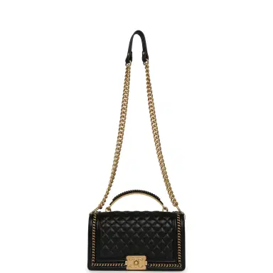 Chanel Chanel Medium Top Handle Braided Boy Bag Black Shiny Lambskin Antique Gold Hardware | Thumbnail 7 Chanel Chanel Medium Top Handle Braided Boy Bag Black Shiny Lambskin Antique Gold Hardware | Thumbnail 7