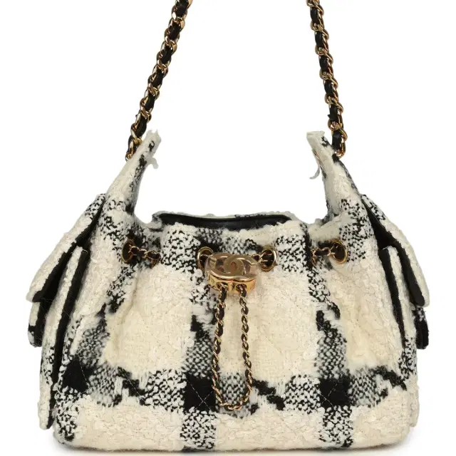 Chanel Mini 25 Hobo Bag White, Black Tweed Gold Hardware Chanel Mini 25 Hobo Bag White, Black Tweed Gold Hardware