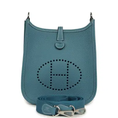HERMÈS Hermes Evelyne TPM Blue Jean Clemence Palladium Hardware | Thumbnail 1 HERMÈS Hermes Evelyne TPM Blue Jean Clemence Palladium Hardware | Thumbnail 1