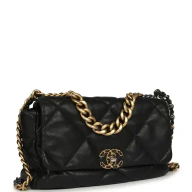 Chanel Pre-owned Chanel Large 19 Flap Bag Black Shiny Lambskin Mixed Metal Hardware | Thumbnail 2 Chanel Pre-owned Chanel Large 19 Flap Bag Black Shiny Lambskin Mixed Metal Hardware | Thumbnail 2