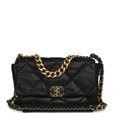 Chanel Pre-owned Chanel Large 19 Flap Bag Black Shiny Lambskin Mixed Metal Hardware | Thumbnail 1 Chanel Pre-owned Chanel Large 19 Flap Bag Black Shiny Lambskin Mixed Metal Hardware | Thumbnail 1