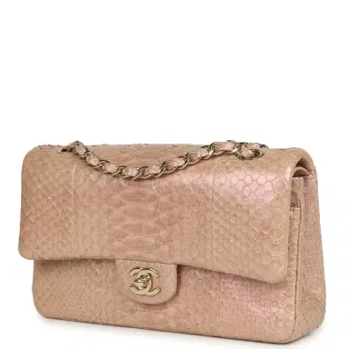 Chanel Pre-owned Chanel Medium Classic Double Flap Bag Iridescent Pink Python Light Gold Hardware | Thumbnail 3 Chanel Pre-owned Chanel Medium Classic Double Flap Bag Iridescent Pink Python Light Gold Hardware | Thumbnail 3