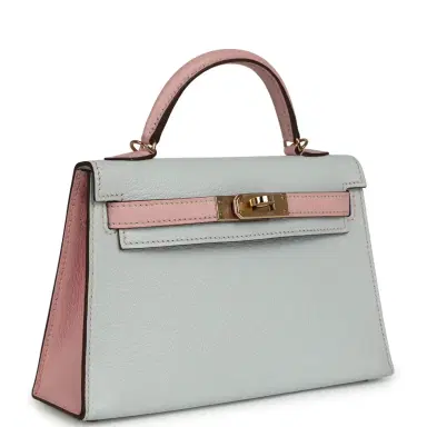 HERMÈS Pre-owned Hermes Special Order (HSS) Kelly Sellier 20 Bleu Brume, Rose Sakura Chevre Permabrass Hardware | Thumbnail 2 HERMÈS Pre-owned Hermes Special Order (HSS) Kelly Sellier 20 Bleu Brume, Rose Sakura Chevre Permabrass Hardware | Thumbnail 2
