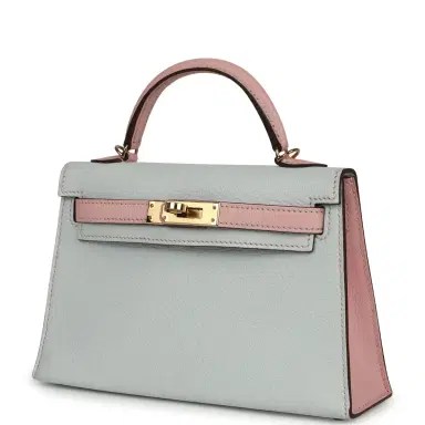 HERMÈS Pre-owned Hermes Special Order (HSS) Kelly Sellier 20 Bleu Brume, Rose Sakura Chevre Permabrass Hardware | Thumbnail 5 HERMÈS Pre-owned Hermes Special Order (HSS) Kelly Sellier 20 Bleu Brume, Rose Sakura Chevre Permabrass Hardware | Thumbnail 5