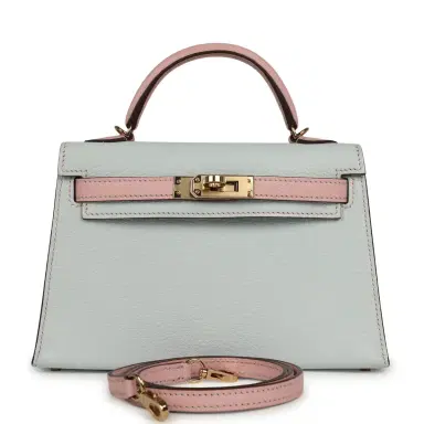 HERMÈS Pre-owned Hermes Special Order (HSS) Kelly Sellier 20 Bleu Brume, Rose Sakura Chevre Permabrass Hardware | Thumbnail 1 HERMÈS Pre-owned Hermes Special Order (HSS) Kelly Sellier 20 Bleu Brume, Rose Sakura Chevre Permabrass Hardware | Thumbnail 1