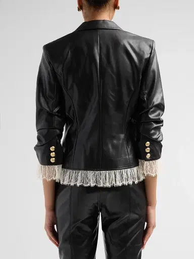 Cinq à Sept Women's Le Petit Roxie Vegan Leather Blazer - Black | Thumbnail 3 Cinq à Sept Women's Le Petit Roxie Vegan Leather Blazer - Black | Thumbnail 3