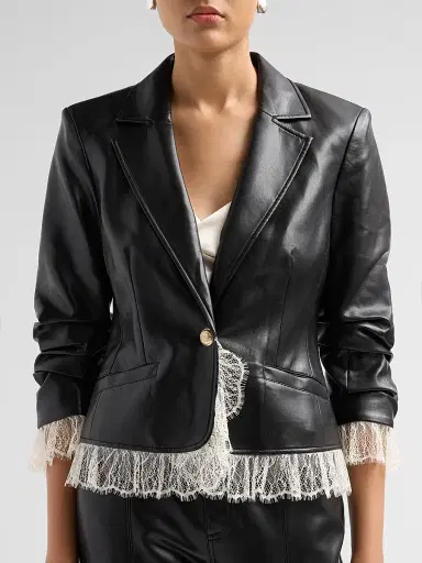 Cinq à Sept Women's Le Petit Roxie Vegan Leather Blazer - Black | Thumbnail 5 Cinq à Sept Women's Le Petit Roxie Vegan Leather Blazer - Black | Thumbnail 5