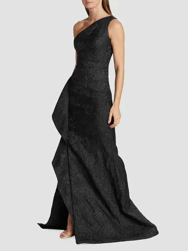 Teri Jon by Rickie Freeman Women's Metallic Jacquard One-Shoulder Gown - Black - Size 18 | Thumbnail 4 Teri Jon by Rickie Freeman Women's Metallic Jacquard One-Shoulder Gown - Black - Size 18 | Thumbnail 4