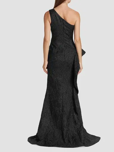 Teri Jon by Rickie Freeman Women's Metallic Jacquard One-Shoulder Gown - Black - Size 18 | Thumbnail 5 Teri Jon by Rickie Freeman Women's Metallic Jacquard One-Shoulder Gown - Black - Size 18 | Thumbnail 5