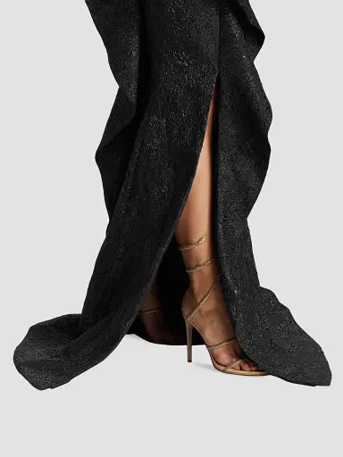 Teri Jon by Rickie Freeman Women's Metallic Jacquard One-Shoulder Gown - Black - Size 18 | Thumbnail 6 Teri Jon by Rickie Freeman Women's Metallic Jacquard One-Shoulder Gown - Black - Size 18 | Thumbnail 6