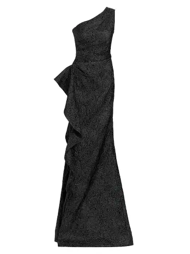 Teri Jon by Rickie Freeman Women's Metallic Jacquard One-Shoulder Gown - Black - Size 18 | Thumbnail 1 Teri Jon by Rickie Freeman Women's Metallic Jacquard One-Shoulder Gown - Black - Size 18 | Thumbnail 1