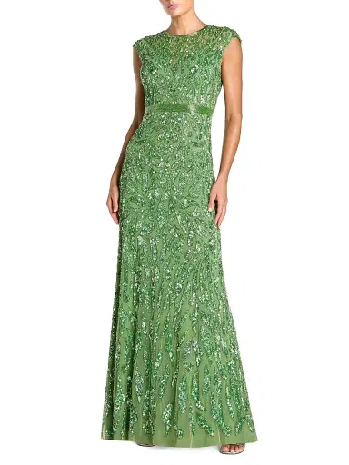 Mac Duggal Women's Embellished Illusion Cap-Sleeve Column Gown | Thumbnail 1 Mac Duggal Women's Embellished Illusion Cap-Sleeve Column Gown | Thumbnail 1