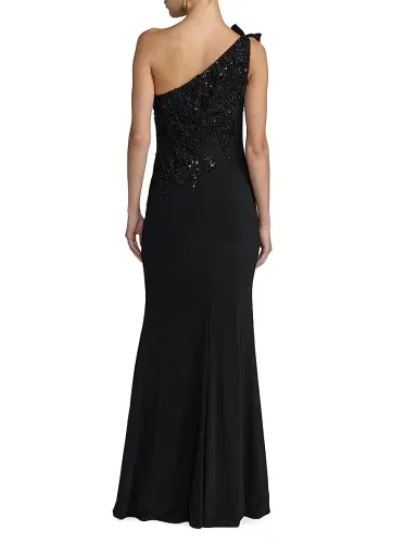 Mac Duggal Women's Flower Sequin One-Shoulder Jersey Gown | Thumbnail 2 Mac Duggal Women's Flower Sequin One-Shoulder Jersey Gown | Thumbnail 2