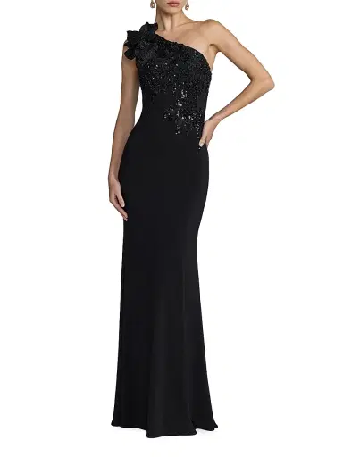 Mac Duggal Women's Flower Sequin One-Shoulder Jersey Gown | Thumbnail 1 Mac Duggal Women's Flower Sequin One-Shoulder Jersey Gown | Thumbnail 1