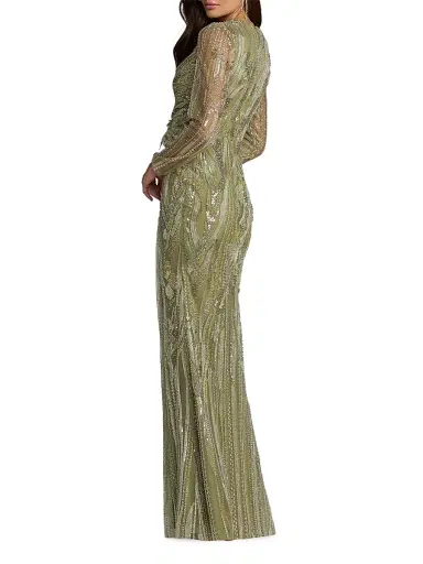 Mac Duggal Women's Embroidered Mesh Long-Sleeve Column Gown | Thumbnail 2 Mac Duggal Women's Embroidered Mesh Long-Sleeve Column Gown | Thumbnail 2