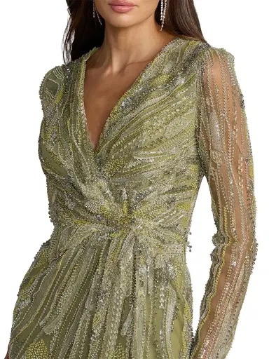 Mac Duggal Women's Embroidered Mesh Long-Sleeve Column Gown | Thumbnail 3 Mac Duggal Women's Embroidered Mesh Long-Sleeve Column Gown | Thumbnail 3