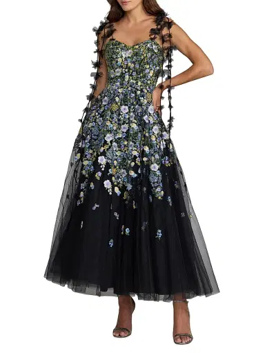 Mac Duggal Women's Floral-Embroidered Tassel Tulle Cocktail Dress | Thumbnail 1 Mac Duggal Women's Floral-Embroidered Tassel Tulle Cocktail Dress | Thumbnail 1