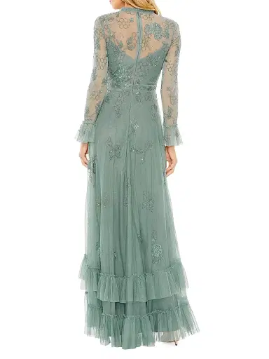Mac Duggal Women's Tiered Embellished Mesh Flutter-Sleeve Gown - Spruce - Size 18 | Thumbnail 2 Mac Duggal Women's Tiered Embellished Mesh Flutter-Sleeve Gown - Spruce - Size 18 | Thumbnail 2