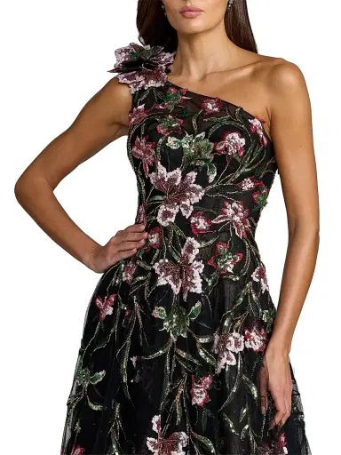 Mac Duggal Women's Beaded Floral-Embroidered One-Shoulder Cocktail Dress - Black Multi - Size 16 | Thumbnail 3 Mac Duggal Women's Beaded Floral-Embroidered One-Shoulder Cocktail Dress - Black Multi - Size 16 | Thumbnail 3