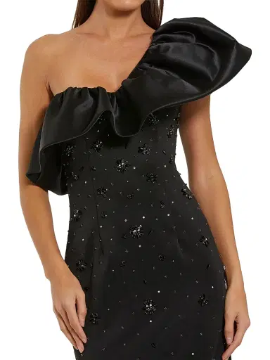Mac Duggal Women's Beaded Stretch Crepe One-Shoulder Column Gown - Black - Size 14 | Thumbnail 3 Mac Duggal Women's Beaded Stretch Crepe One-Shoulder Column Gown - Black - Size 14 | Thumbnail 3