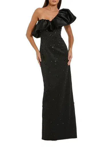 Mac Duggal Women's Beaded Stretch Crepe One-Shoulder Column Gown - Black - Size 14 | Thumbnail 1 Mac Duggal Women's Beaded Stretch Crepe One-Shoulder Column Gown - Black - Size 14 | Thumbnail 1