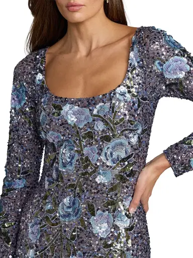Mac Duggal Women's Floral Beaded Mesh Gown | Thumbnail 3 Mac Duggal Women's Floral Beaded Mesh Gown | Thumbnail 3