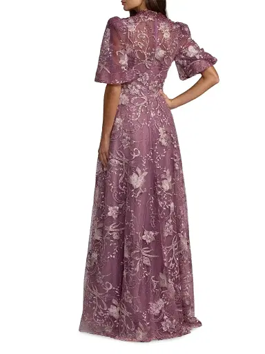 Mac Duggal Women's Floral-Embroidered Puff A-Line Gown | Thumbnail 2 Mac Duggal Women's Floral-Embroidered Puff A-Line Gown | Thumbnail 2