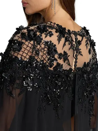 Mac Duggal Women's Chiffon Floral Embellished Cape Gown | Thumbnail 3 Mac Duggal Women's Chiffon Floral Embellished Cape Gown | Thumbnail 3