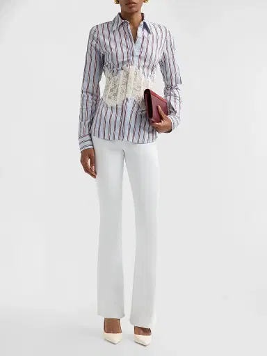 Ramy Brook Women's Alana Striped Lace-Overlay Shirt - Blue Stripe - Size 10 | Thumbnail 2 Ramy Brook Women's Alana Striped Lace-Overlay Shirt - Blue Stripe - Size 10 | Thumbnail 2