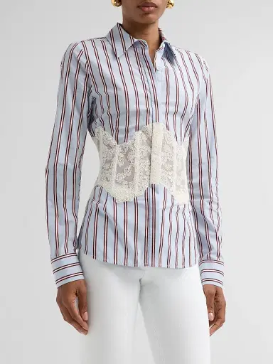 Ramy Brook Women's Alana Striped Lace-Overlay Shirt - Blue Stripe - Size 10 | Thumbnail 4 Ramy Brook Women's Alana Striped Lace-Overlay Shirt - Blue Stripe - Size 10 | Thumbnail 4