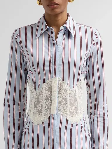 Ramy Brook Women's Alana Striped Lace-Overlay Shirt - Blue Stripe - Size 10 | Thumbnail 5 Ramy Brook Women's Alana Striped Lace-Overlay Shirt - Blue Stripe - Size 10 | Thumbnail 5