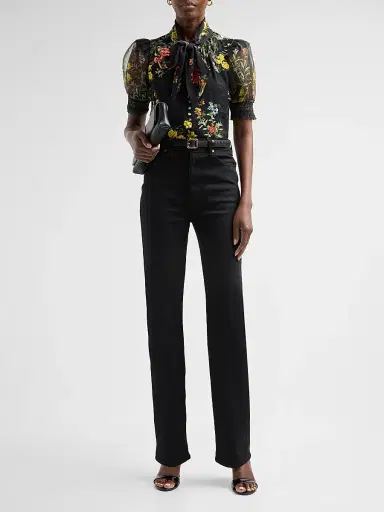 ALICE + OLIVIA Women's Brentley Floral Tie Blouse - Desert Sprigs Black | Thumbnail 2 ALICE + OLIVIA Women's Brentley Floral Tie Blouse - Desert Sprigs Black | Thumbnail 2