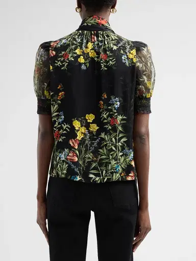 ALICE + OLIVIA Women's Brentley Floral Tie Blouse - Desert Sprigs Black | Thumbnail 3 ALICE + OLIVIA Women's Brentley Floral Tie Blouse - Desert Sprigs Black | Thumbnail 3